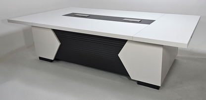 Quality Executive Boardroom Table in White - Table Top Power Integrated - 2800mm or 3200mm - XS-MET-M