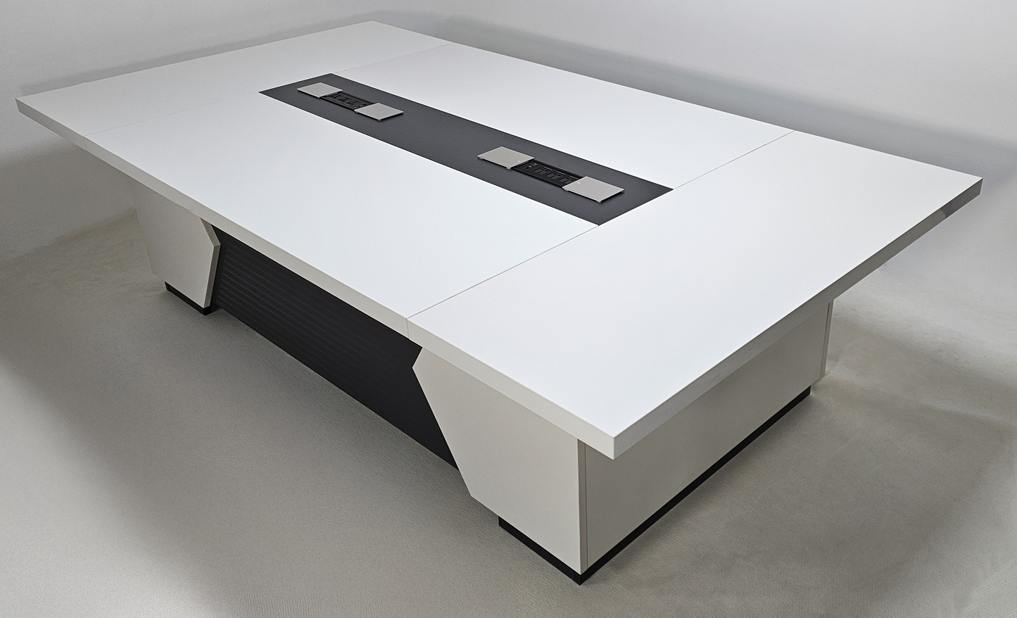 Quality Executive Boardroom Table in White - Table Top Power Integrated - 2800mm or 3200mm - XS-MET-M