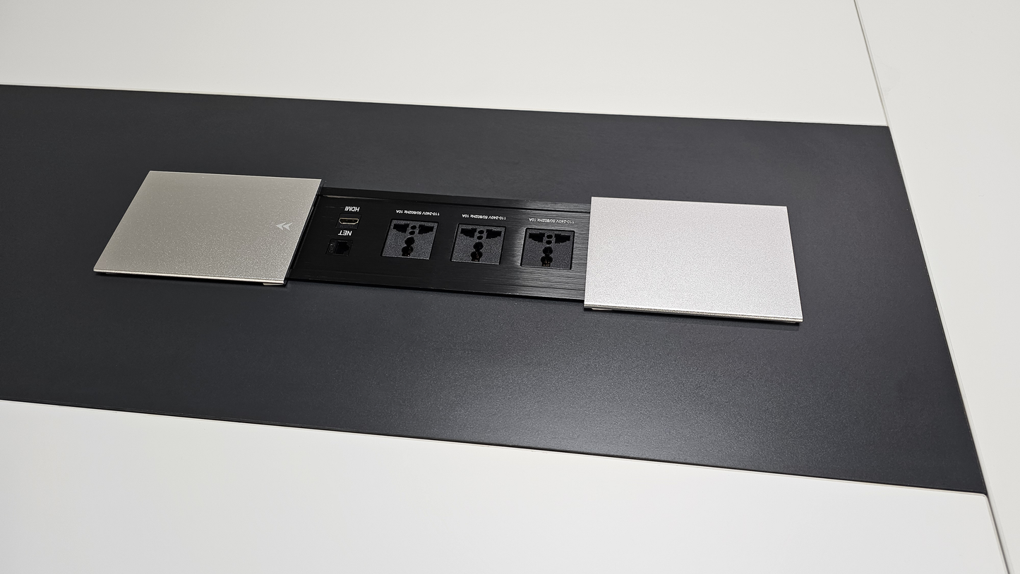 Quality Executive Boardroom Table in White - Table Top Power Integrated - 2800mm or 3200mm - XS-MET-M