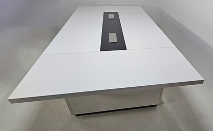 Quality Executive Boardroom Table in White - Table Top Power Integrated - 2800mm or 3200mm - XS-MET-M