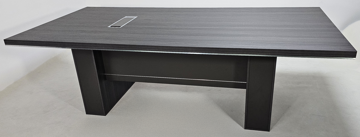 Grey Oak Veneer Executive Boardroom Table with Chrome Trim - 2400mm - DG07-C0124-26