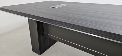 Grey Oak Veneer Executive Boardroom Table with Chrome Trim - 2400mm - DG07-C0124-26