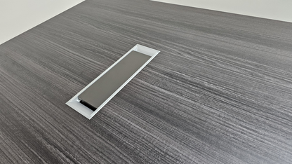 Grey Oak Veneer Executive Boardroom Table with Chrome Trim - 2400mm - DG07-C0124-26