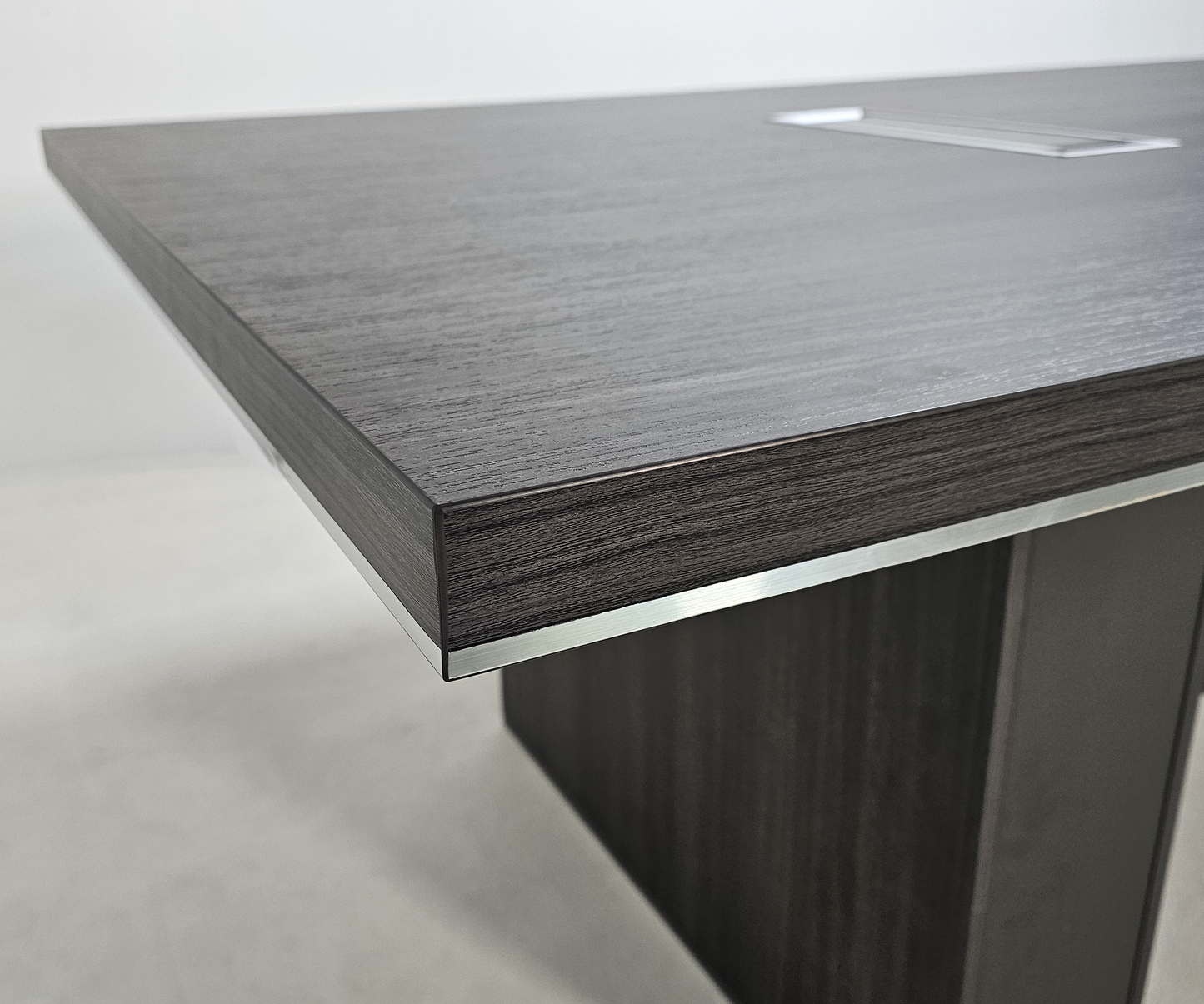Grey Oak Veneer Executive Boardroom Table with Chrome Trim - 2400mm - DG07-C0124-26