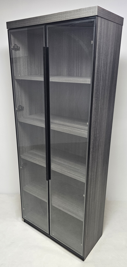 Modern Grey Oak Cupboard Shelving Display Unit with Glass Doors - CF-0804C