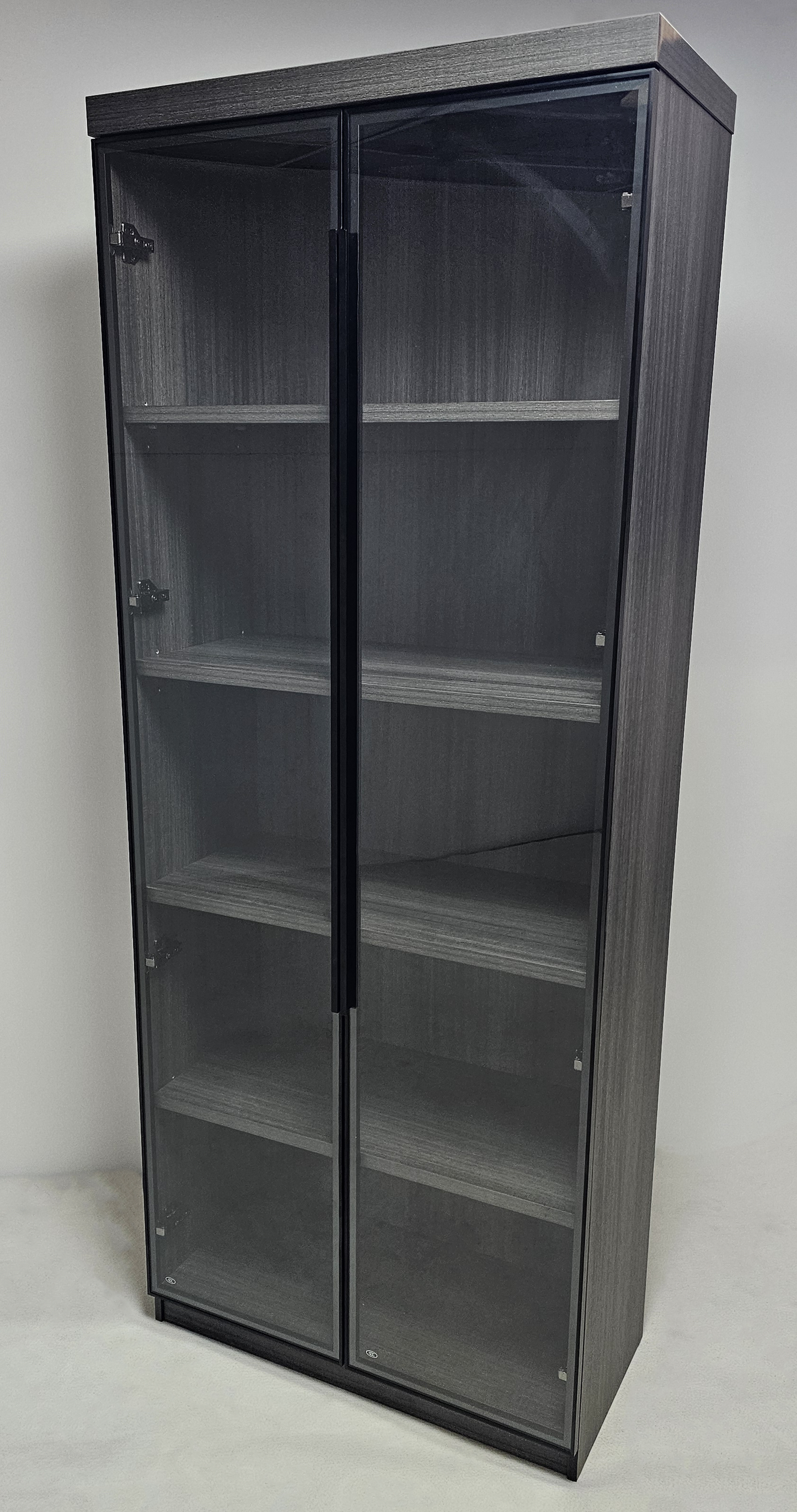 Modern Grey Oak Cupboard Shelving Display Unit with Glass Doors - CF-0804C