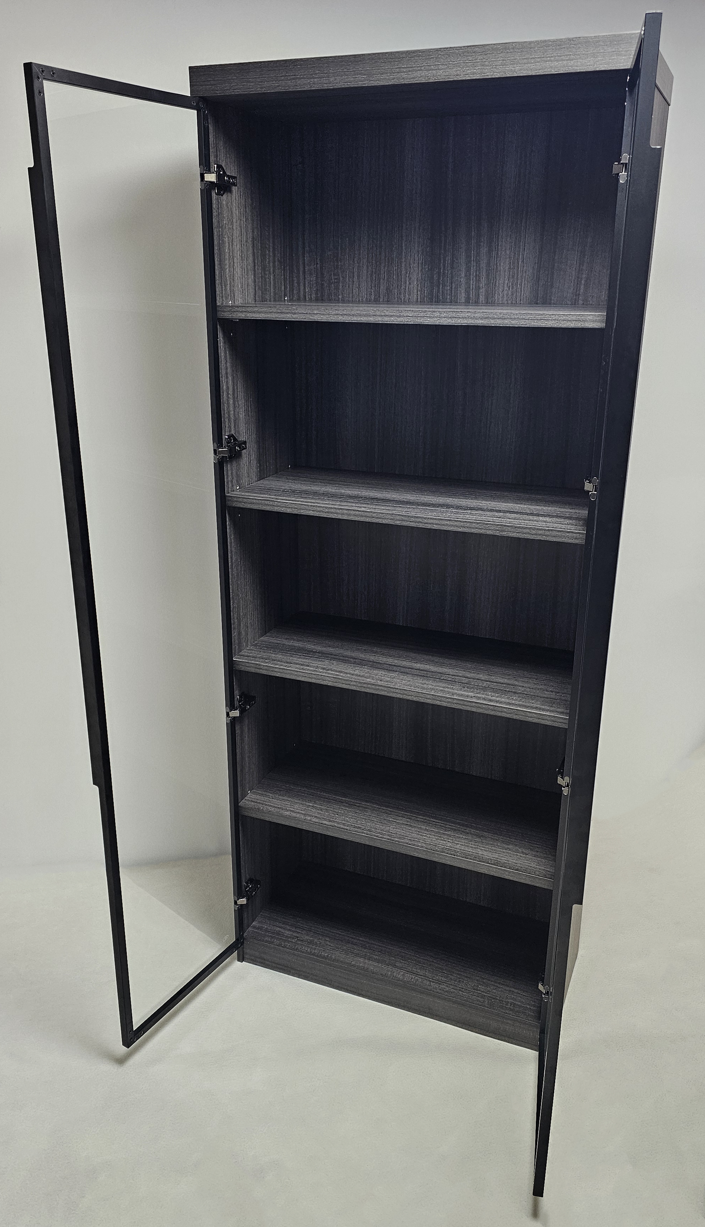 Modern Grey Oak Cupboard Shelving Display Unit with Glass Doors - CF-0804C