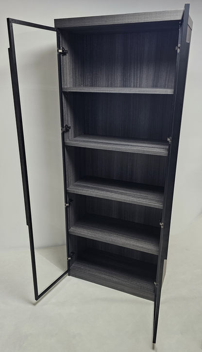 Modern Grey Oak Cupboard Shelving Display Unit with Glass Doors - CF-0804C
