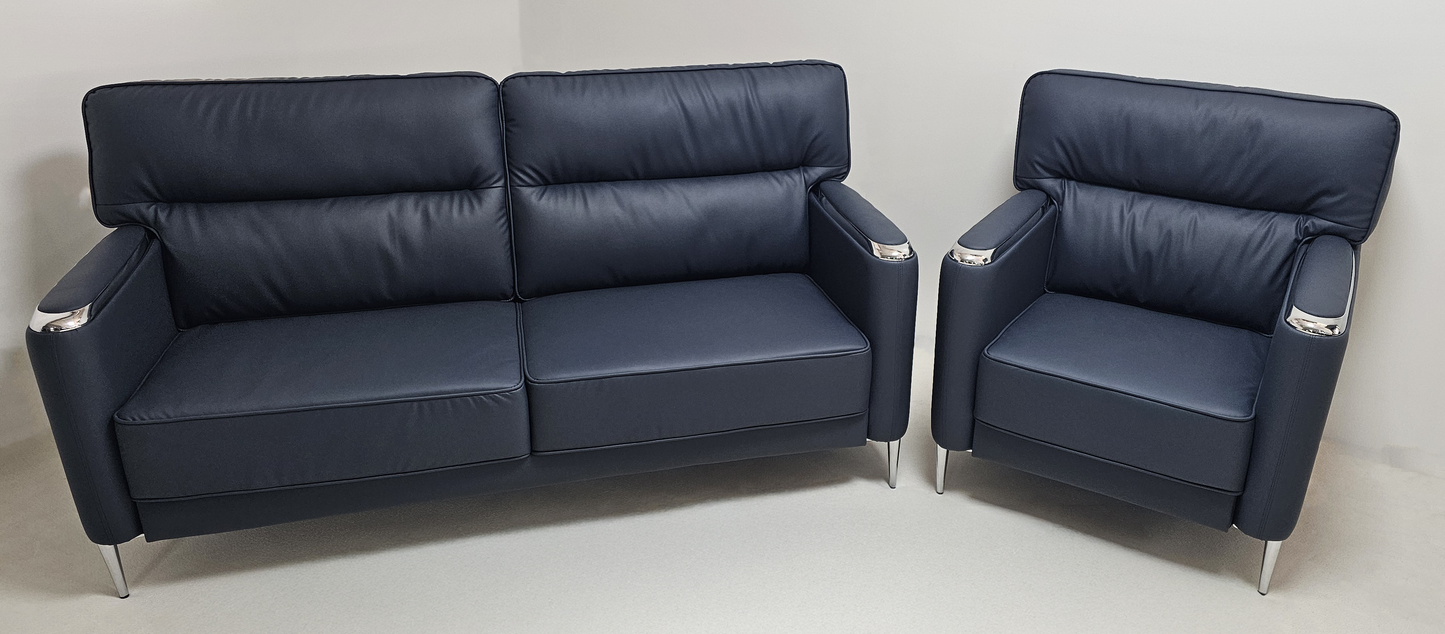 Modern Blue Leather Executive Sofa Set - Single and Triple Seat Available - Blue - F2401