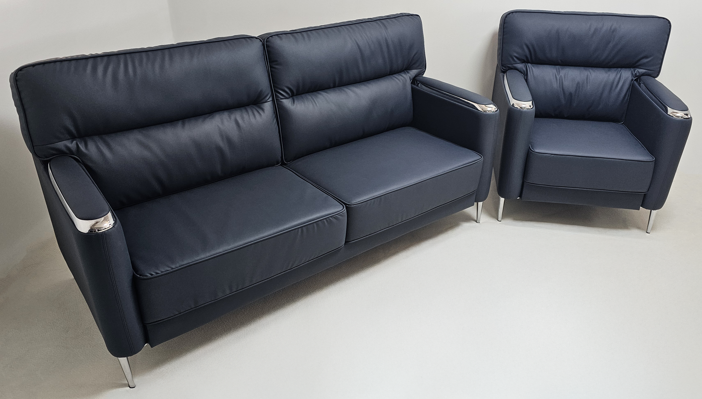 Modern Blue Leather Executive Sofa Set - Single and Triple Seat Available - Blue - F2401