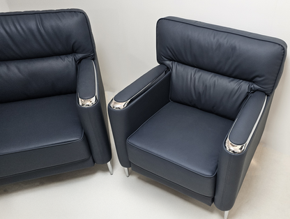 Modern Blue Leather Executive Sofa Set - Single and Triple Seat Available - Blue - F2401
