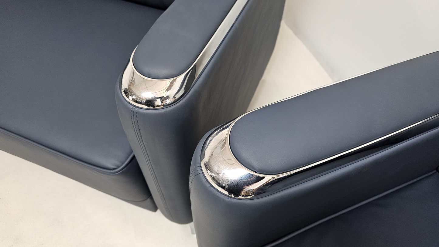 Modern Blue Leather Executive Sofa Set - Single and Triple Seat Available - Blue - F2401