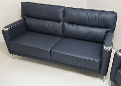 Modern Blue Leather Executive Sofa Set - Single and Triple Seat Available - Blue - F2401