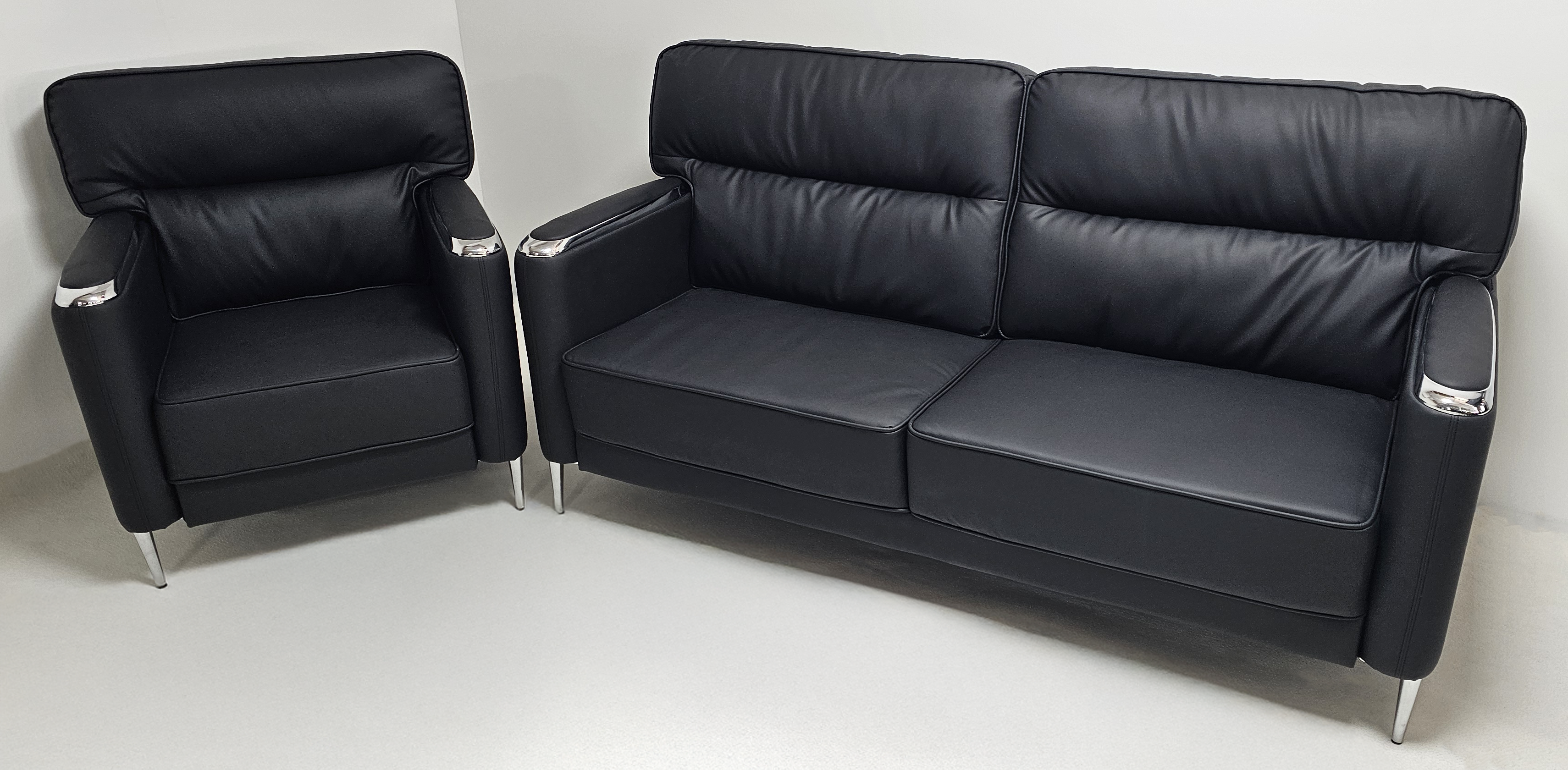 Modern Black Leather Executive Sofa Set - Single and Triple Seat Available - Black - F2401 Near Me