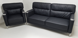 Modern Black Leather Executive Sofa Set - Single and Triple Seat Available - Black - F2401
