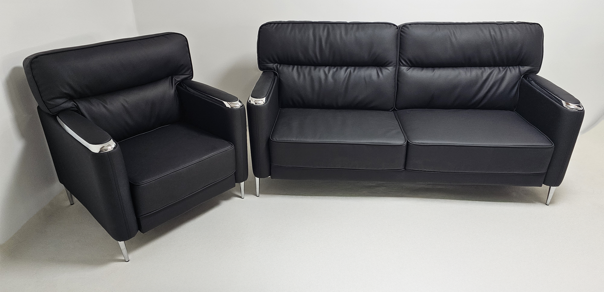 Modern Black Leather Executive Sofa Set - Single and Triple Seat Available - Black - F2401