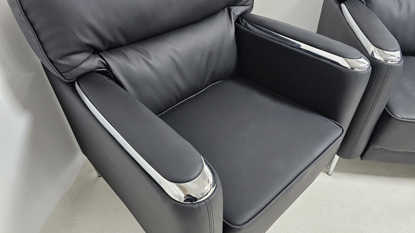 Modern Black Leather Executive Sofa Set - Single and Triple Seat Available - Black - F2401