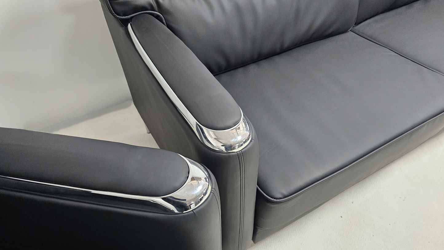 Modern Black Leather Executive Sofa Set - Single and Triple Seat Available - Black - F2401