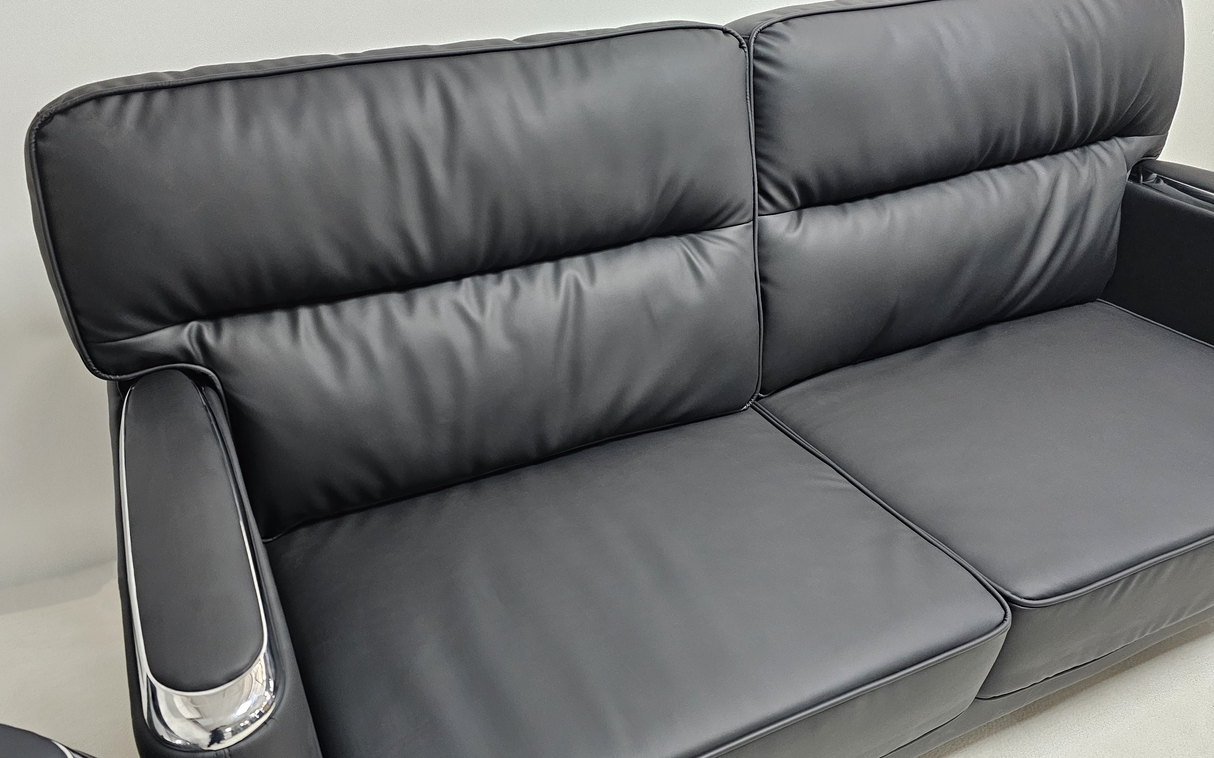 Modern Black Leather Executive Sofa Set - Single and Triple Seat Available - Black - F2401