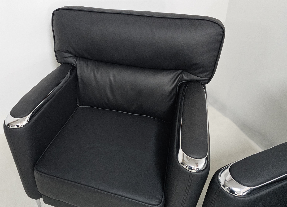 Modern Black Leather Executive Sofa Set - Single and Triple Seat Available - Black - F2401