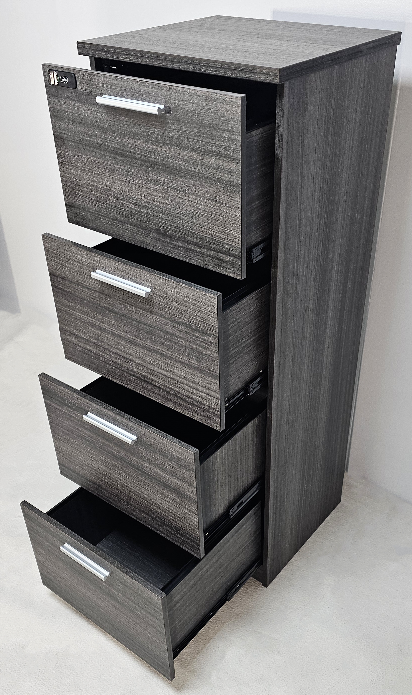 Modern Grey Oak Executive Four Drawer A4 Suspension Filing Cabinet - CF-480F