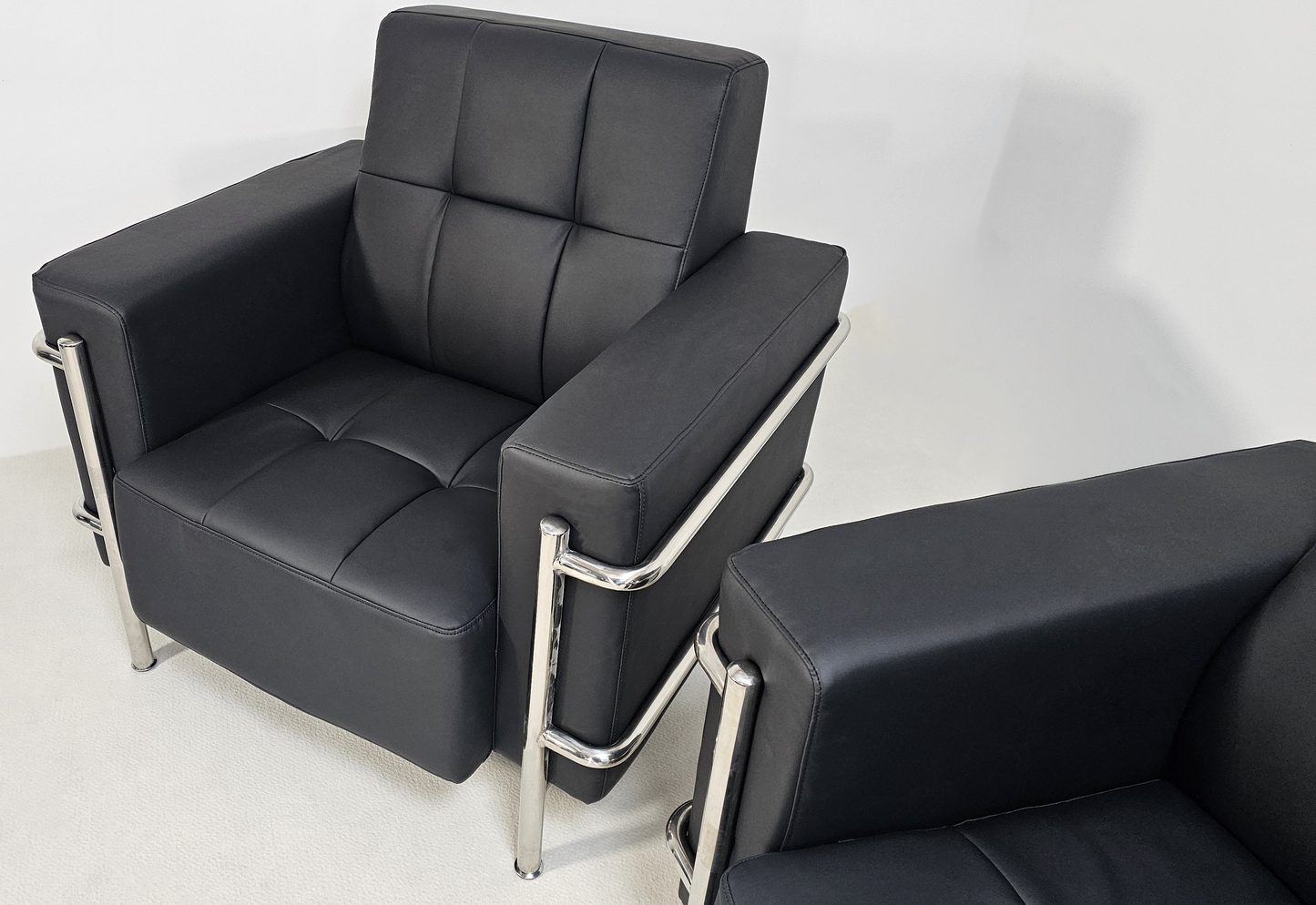 Black Leather Executive Contemporary Sofa with Heavy Duty Metal Frame - Single and Triple Seat - F2402