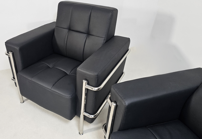 Black Leather Executive Contemporary Sofa with Heavy Duty Metal Frame - Single and Triple Seat - F2402