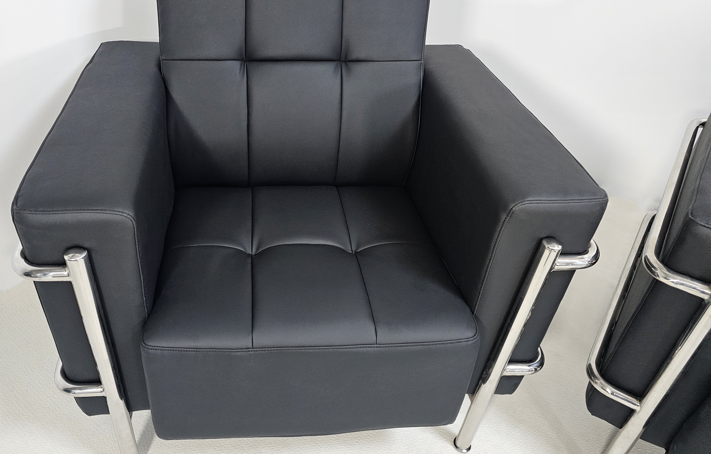 Black Leather Executive Contemporary Sofa with Heavy Duty Metal Frame - Single and Triple Seat - F2402