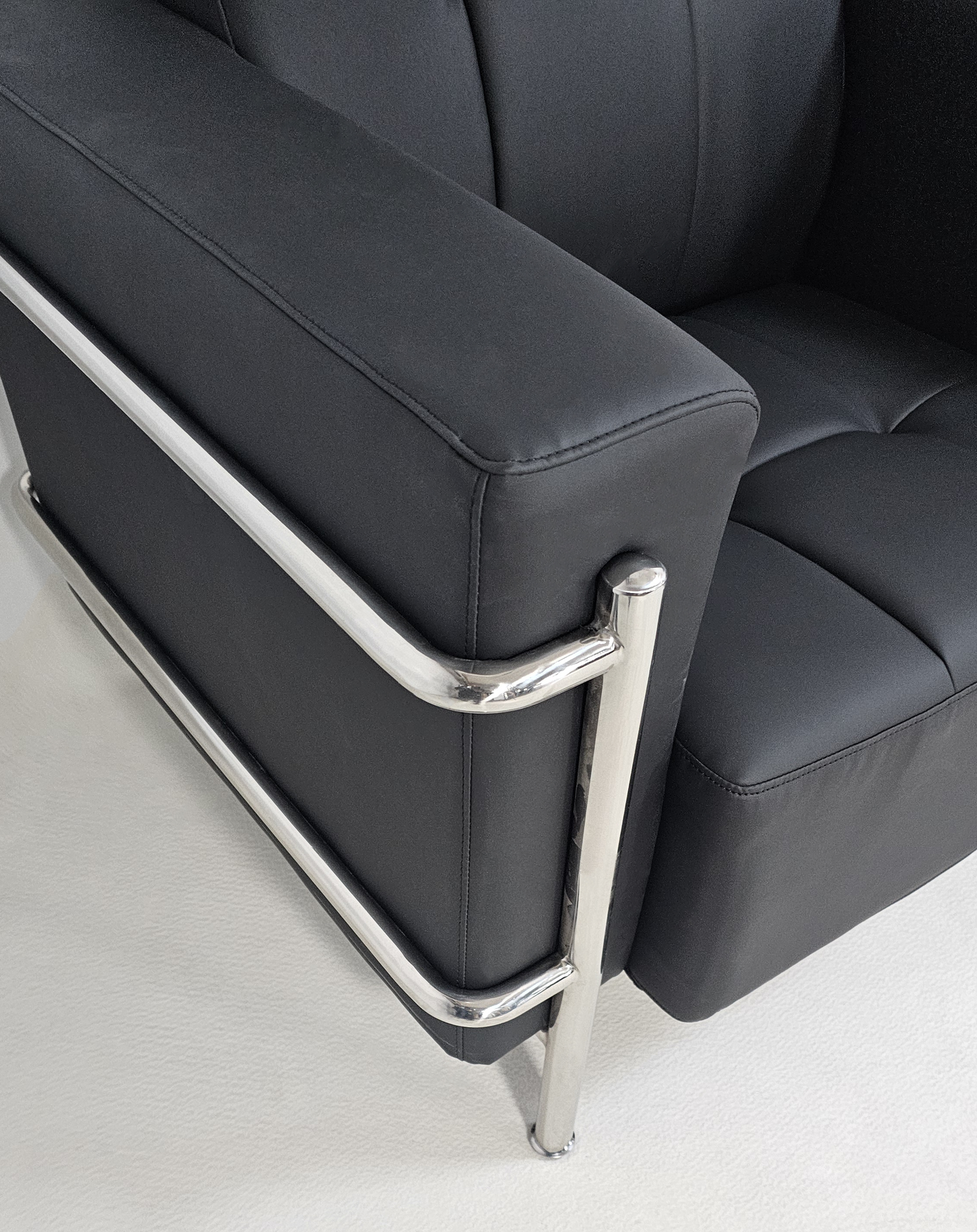 Black Leather Executive Contemporary Sofa with Heavy Duty Metal Frame - Single and Triple Seat - F2402