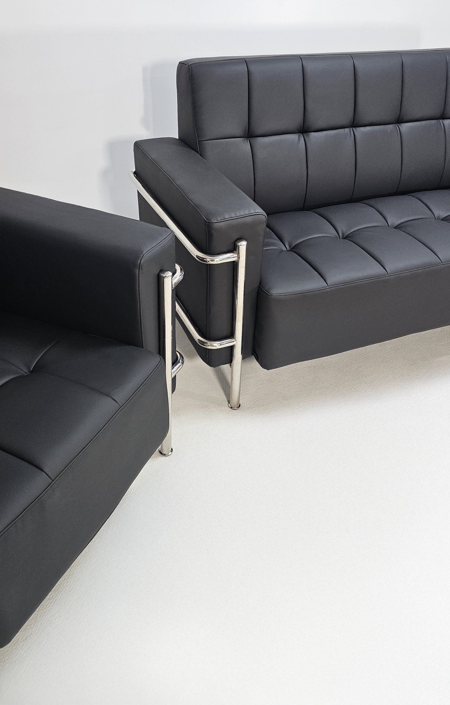 Black Leather Executive Contemporary Sofa with Heavy Duty Metal Frame - Single and Triple Seat - F2402