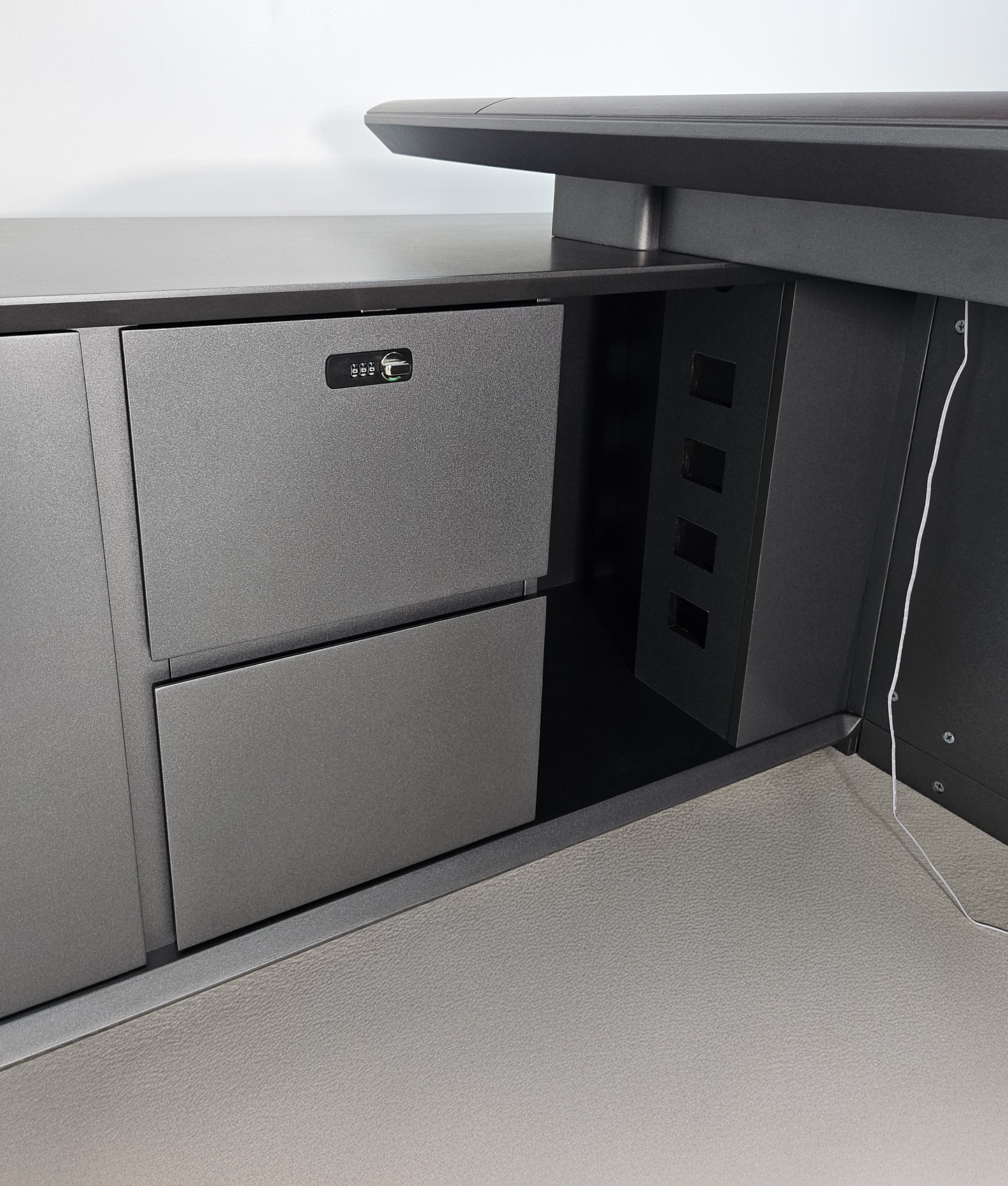 High Quality Wenge Real Wood Veneer Executive Corner Office Desk with LED and UK Socket Power - 2400mm - SAI-01