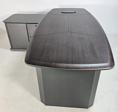 High Quality Wenge Real Wood Veneer Executive Corner Office Desk with LED and UK Socket Power - 2400mm - SAI-01