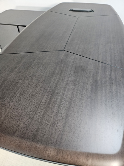 High Quality Wenge Real Wood Veneer Executive Corner Office Desk with LED and UK Socket Power - 2400mm - SAI-01