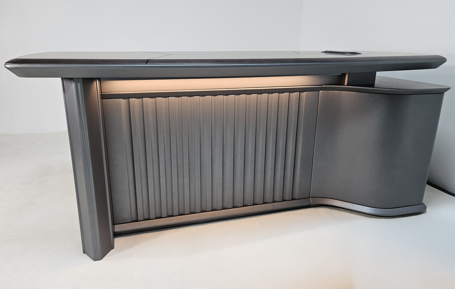 High Quality Wenge Real Wood Veneer Executive Corner Office Desk with LED and UK Socket Power - 2400mm - SAI-01