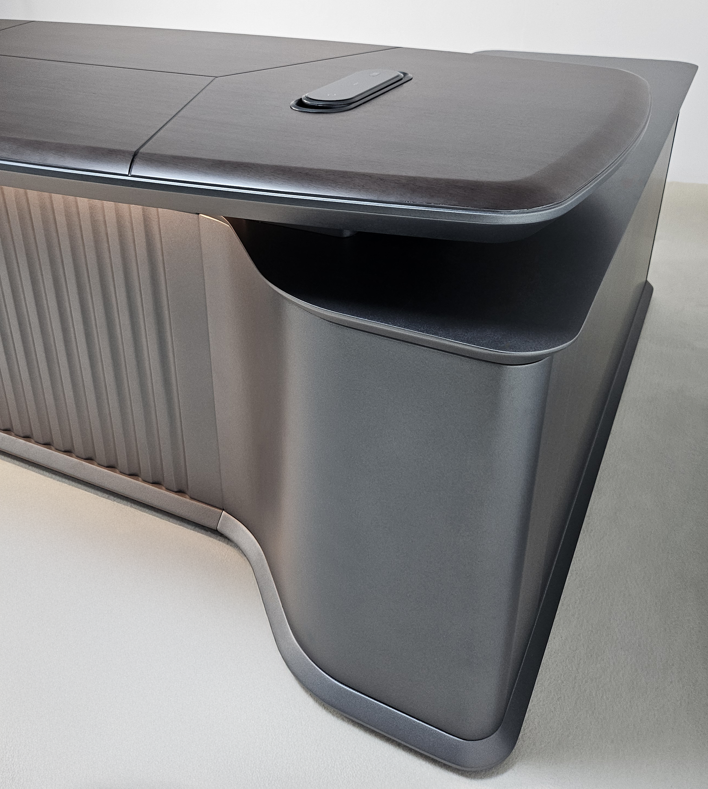 High Quality Wenge Real Wood Veneer Executive Corner Office Desk with LED and UK Socket Power - 2400mm - SAI-01