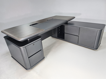 High Quality Wenge Real Wood Veneer Executive Corner Office Desk with LED and UK Socket Power - 2000mm - ELRS-01