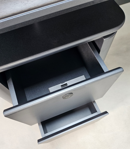 High Quality Wenge Real Wood Veneer Executive Corner Office Desk with LED and UK Socket Power - 2000mm - ELRS-01