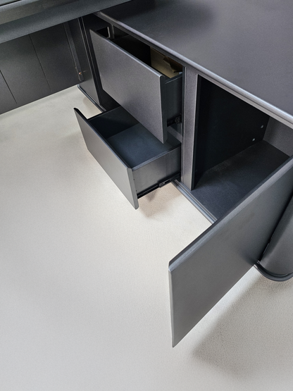 High Quality Wenge Real Wood Veneer Executive Corner Office Desk with LED and UK Socket Power - 2000mm - ELRS-01