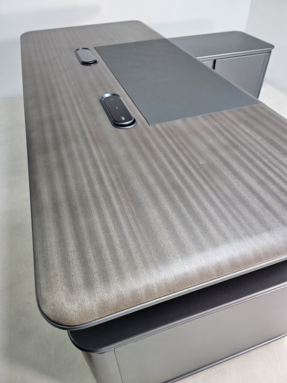 High Quality Wenge Real Wood Veneer Executive Corner Office Desk with LED and UK Socket Power - 2000mm - ELRS-01