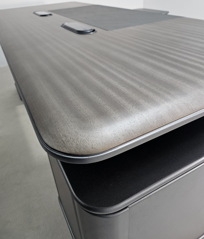 High Quality Wenge Real Wood Veneer Executive Corner Office Desk with LED and UK Socket Power - 2000mm - ELRS-01