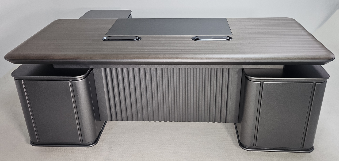 High Quality Wenge Real Wood Veneer Executive Corner Office Desk with LED and UK Socket Power - 2000mm - ELRS-01