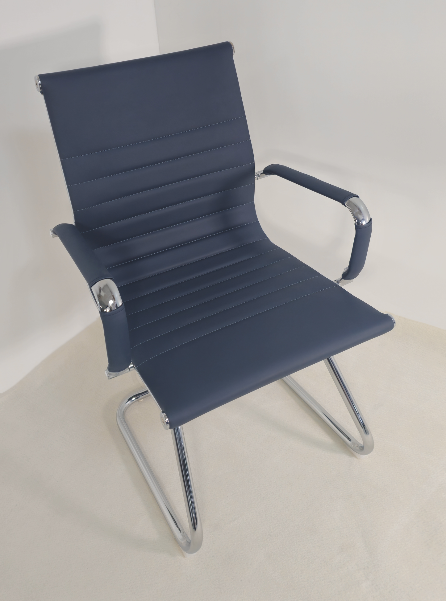 Contemporary Eames-Style Cantilever Visitor Chair in Blue Leather - HB-E13