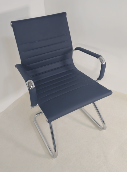 Contemporary Eames-Style Cantilever Visitor Chair in Blue Leather - HB-E13