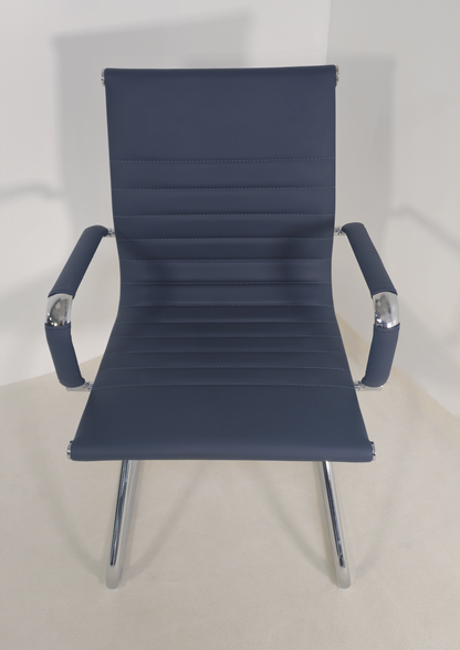 Contemporary Eames-Style Cantilever Visitor Chair in Blue Leather - HB-E13