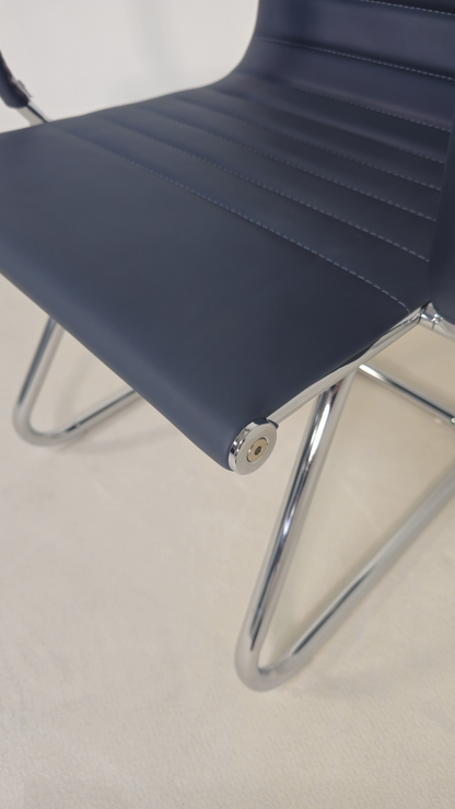 Contemporary Eames-Style Cantilever Visitor Chair in Blue Leather - HB-E13