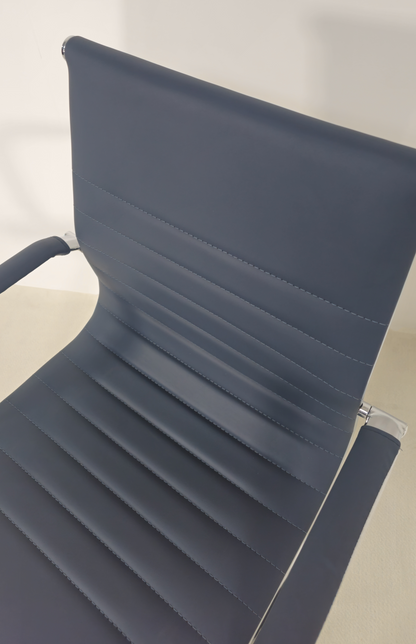 Contemporary Eames-Style Cantilever Visitor Chair in Blue Leather - HB-E13