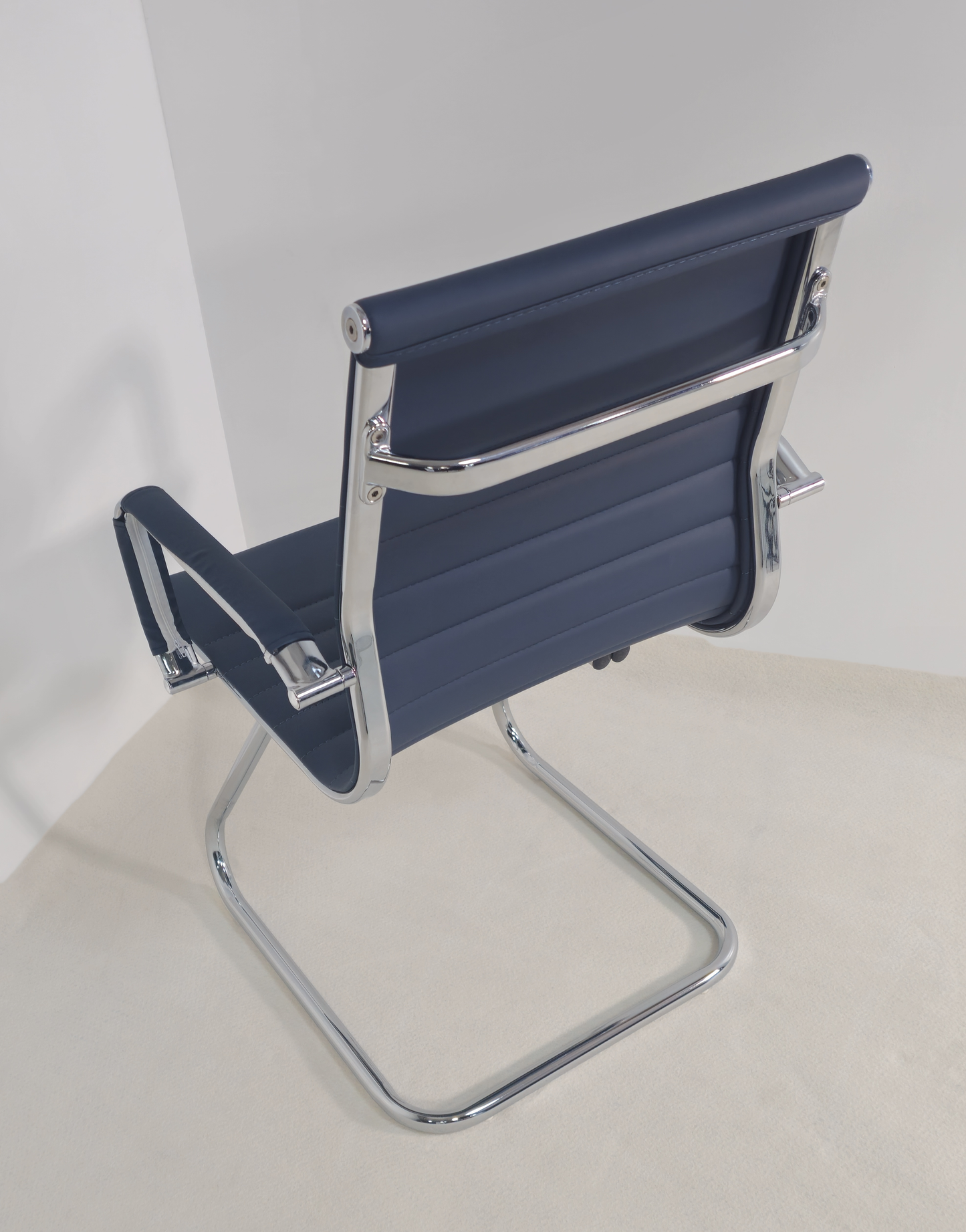 Contemporary Eames-Style Cantilever Visitor Chair in Blue Leather - HB-E13