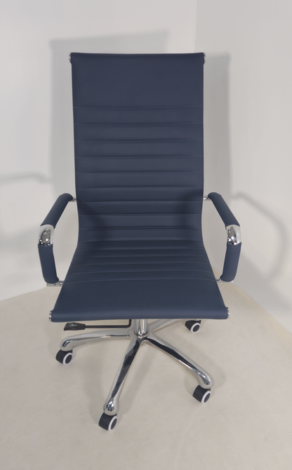 High Back Blue Leather Eames-Style Office Chair for Home & Commercial Use - HB-A13