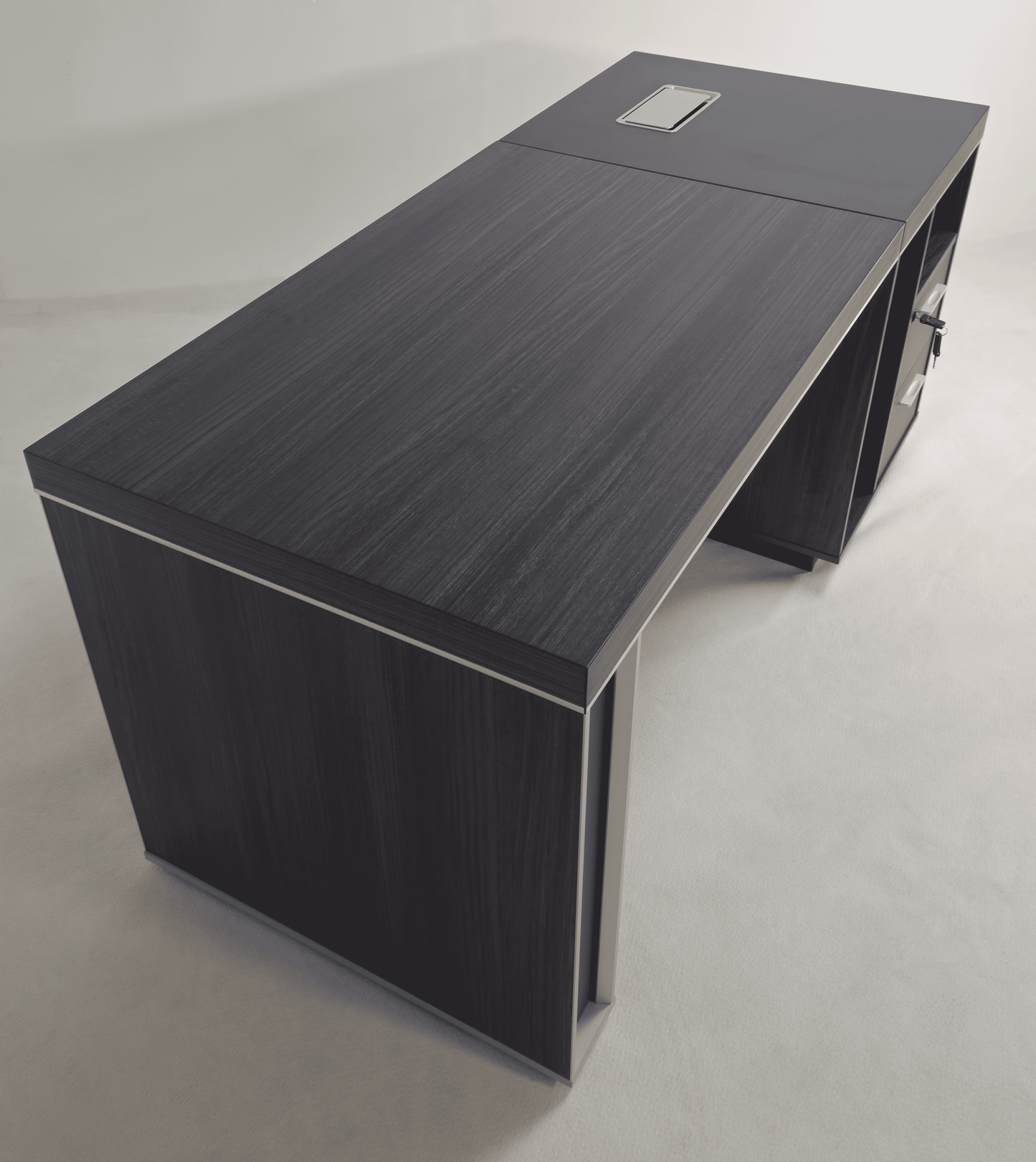 Modern Grey Oak Veneer Executive Office Desk with Built in Storage - 1600mm - BJS-X1616