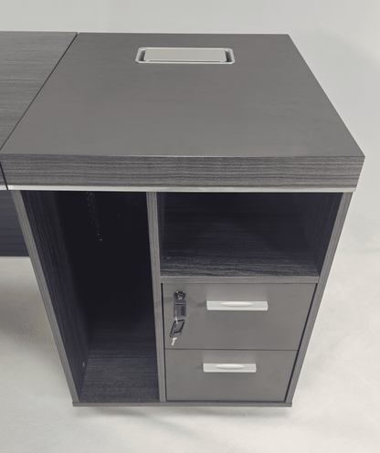 Modern Grey Oak Veneer Executive Office Desk with Built in Storage - 1600mm - BJS-X1616